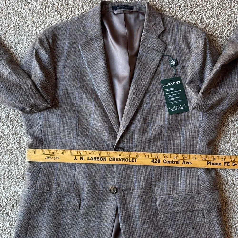 NWT Lauren Ralph Lauren RL Ultraflex Brown Blue Windowpane Check Blazer 41 S